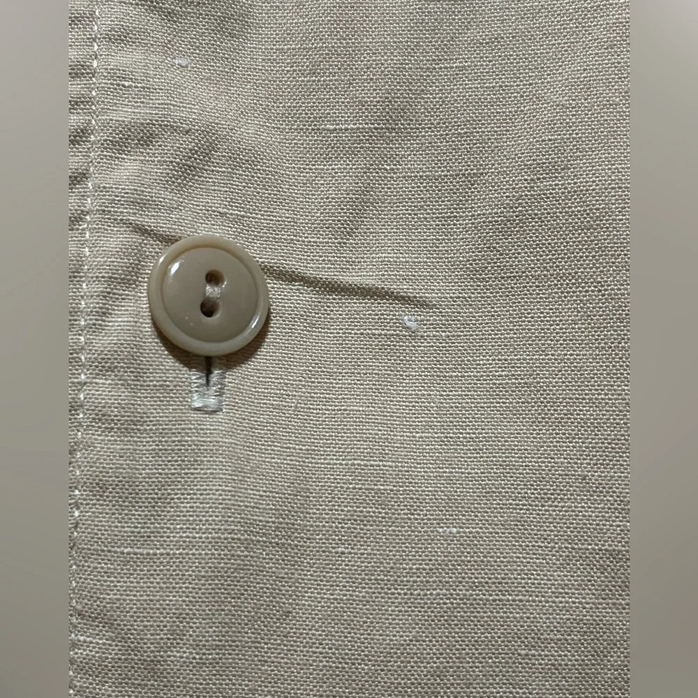 J. Crew Cotton Linen Short Sleeve Button Down Shirt Pockets Casual Size L Flawed